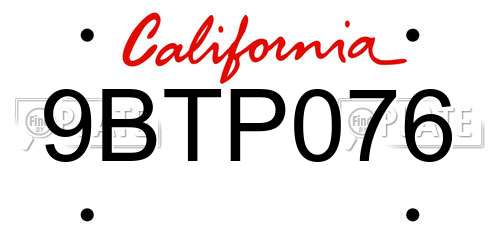 9BTP076 California License Plate