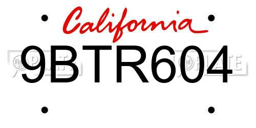 9BTR604 California License Plate