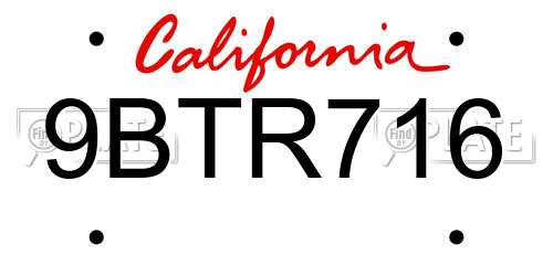 9BTR716 California License Plate