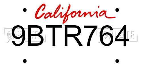 9BTR764 California License Plate