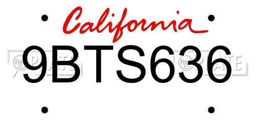 9BTS636 California License Plate