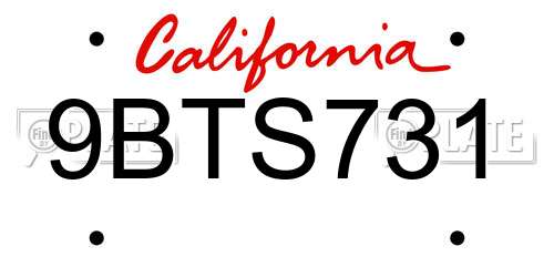 9BTS731 California License Plate