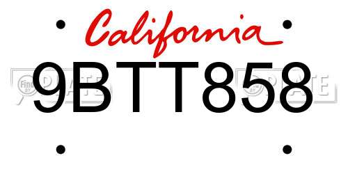 9BTT858 California License Plate