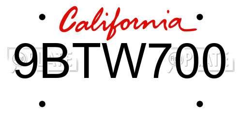 9BTW700 California License Plate