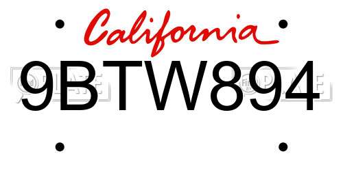 9BTW894 California License Plate