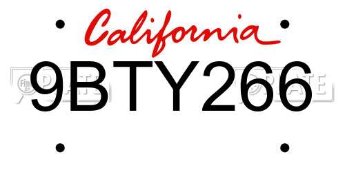 9BTY266 California License Plate