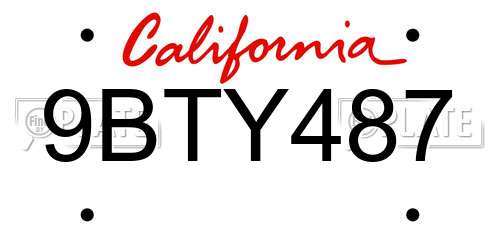 9BTY487 California License Plate