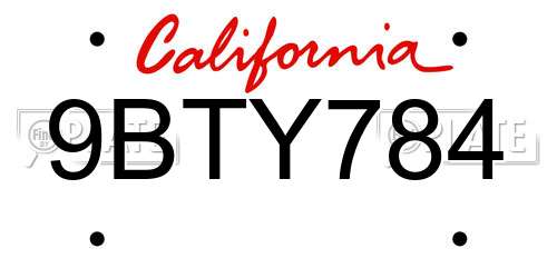 9BTY784 California License Plate