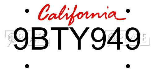 9BTY949 California License Plate