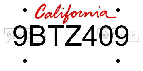9BTZ409 California License Plate