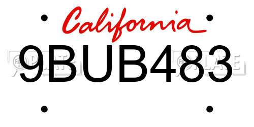 9BUB483 California License Plate