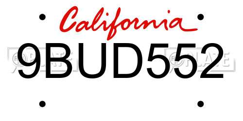 9BUD552 California License Plate