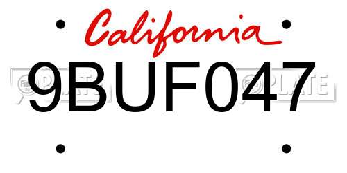 9BUF047 California License Plate