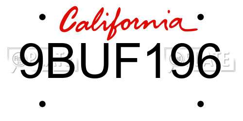 9BUF196 California License Plate