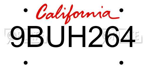 9BUH264 California License Plate