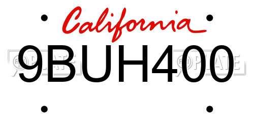 9BUH400 California License Plate