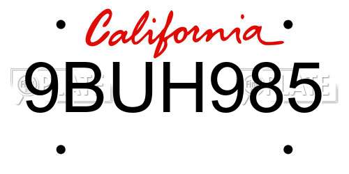 9BUH985 California License Plate