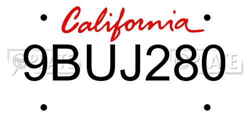 9BUJ280 California License Plate