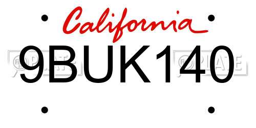 9BUK140 California License Plate