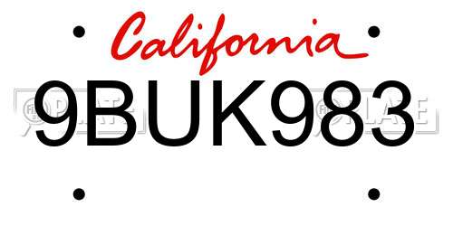 9BUK983 California License Plate