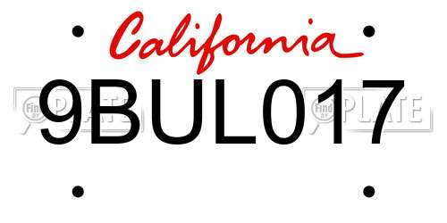 9BUL017 California License Plate