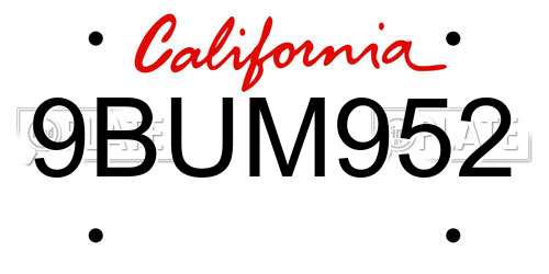 9BUM952 California License Plate