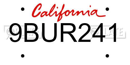 9BUR241 California License Plate