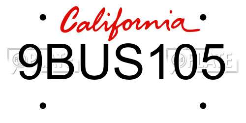 9BUS105 California License Plate