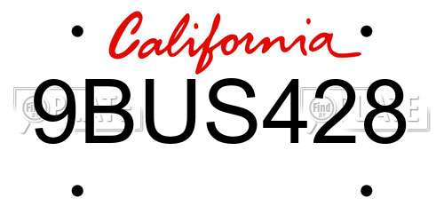 9BUS428 California License Plate