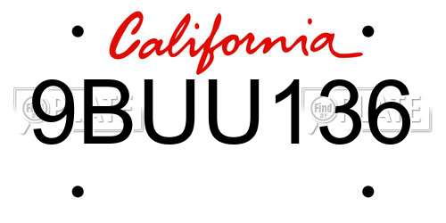 9BUU136 California License Plate