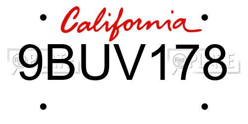 9BUV178 California License Plate