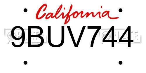 9BUV744 California License Plate