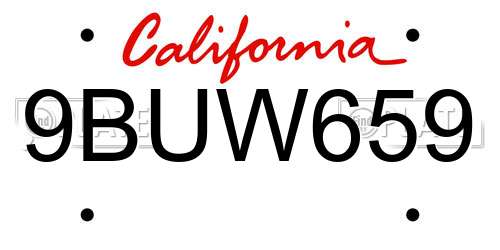 9BUW659 California License Plate