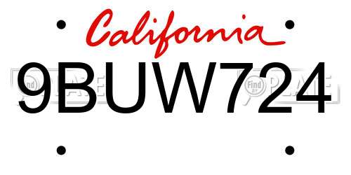9BUW724 California License Plate