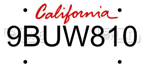 9BUW810 California License Plate