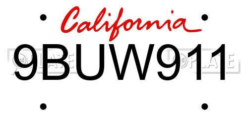 9BUW911 California License Plate