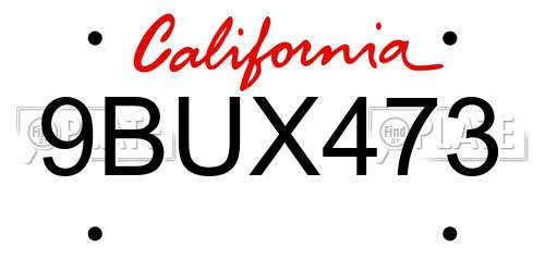 9BUX473 California License Plate