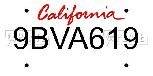 9BVA619 California License Plate