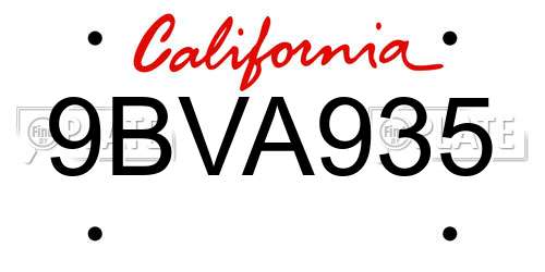 9BVA935 California License Plate