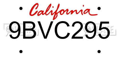 9BVC295 California License Plate