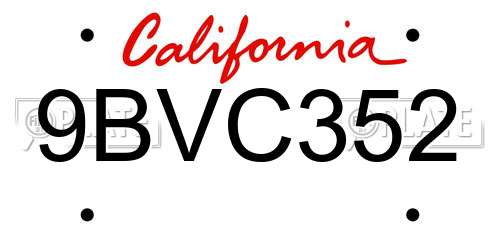9BVC352 California License Plate