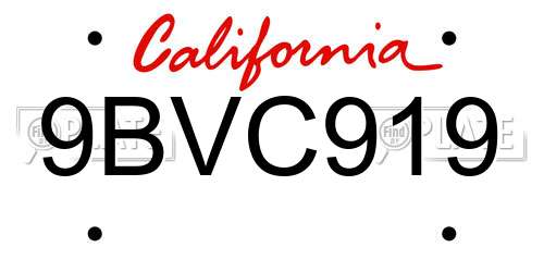 9BVC919 California License Plate