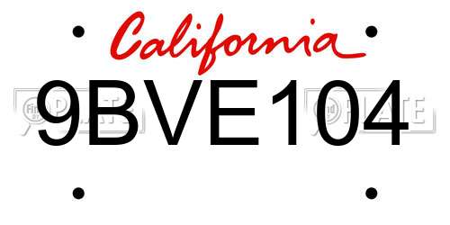 9BVE104 California License Plate