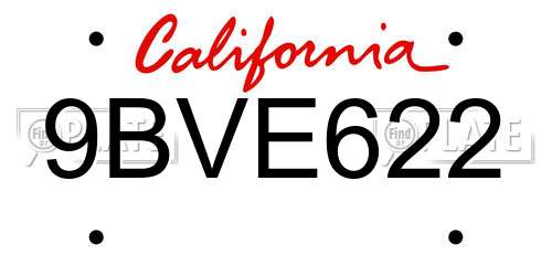 9BVE622 California License Plate