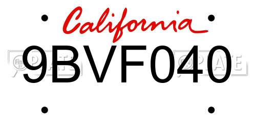 9BVF040 California License Plate