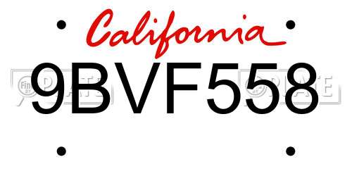 9BVF558 California License Plate