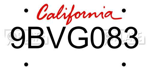 9BVG083 California License Plate