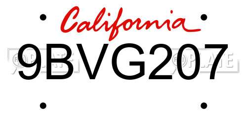 9BVG207 California License Plate