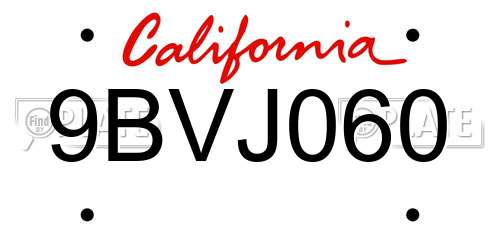 9BVJ060 California License Plate