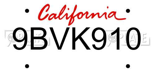 9BVK910 California License Plate